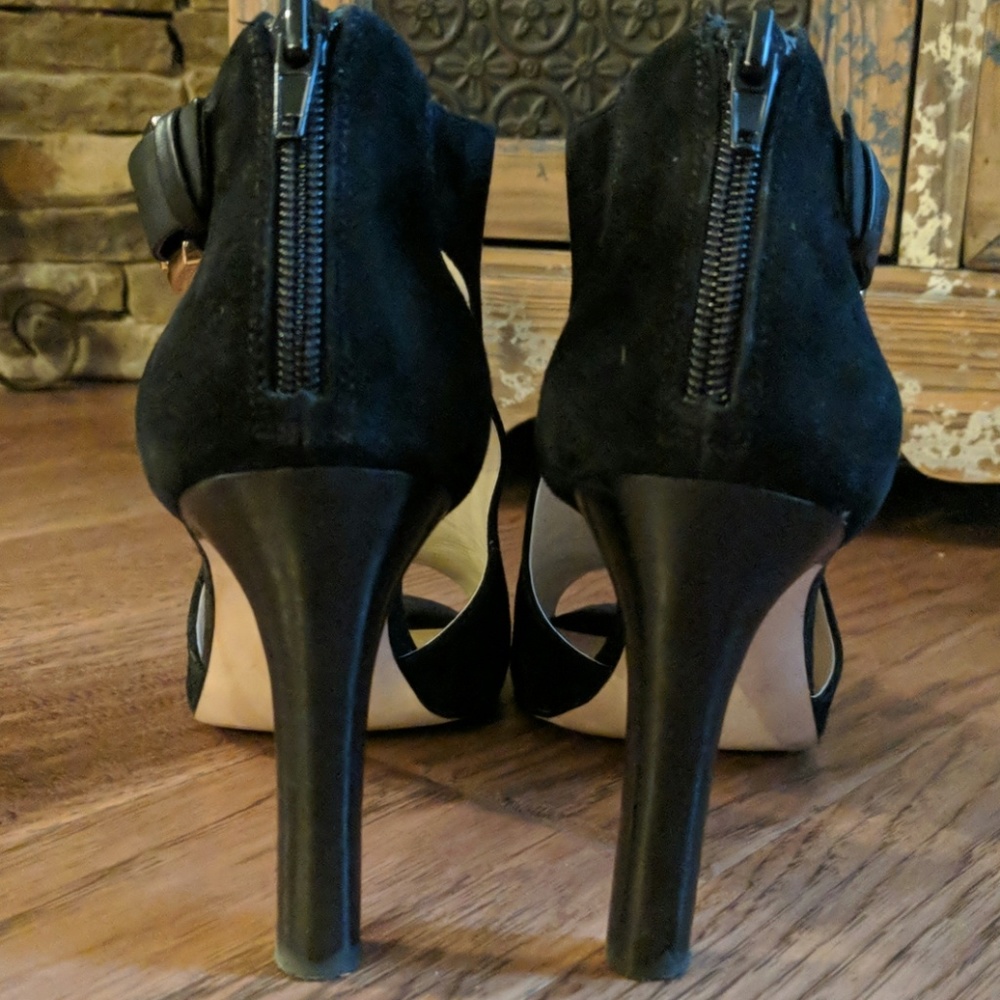 Black Suede Open-Toe Booties - Picture 4 of 5